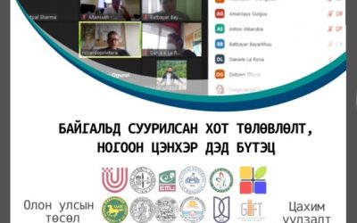 “БАЙГАЛЬД СУУРИЛСАН ХОТ ТӨЛӨВЛӨЛT & НОГООН ЦЭНХЭР ДЭД БҮТЭЦ” төслийн цахим уулзалт зохион байгуулагдаж байна.